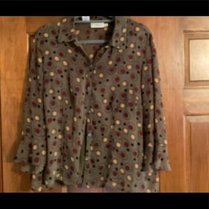 Naomi, size Lg. Sheer top in Olive green.